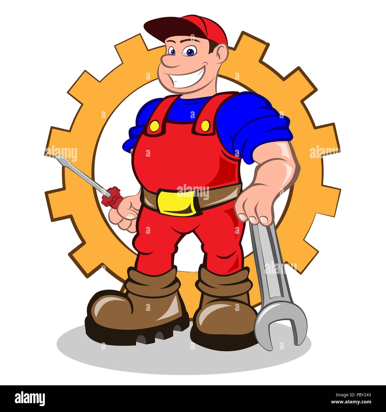 Sorridente uomo meccanico Illustrazione Vettoriale