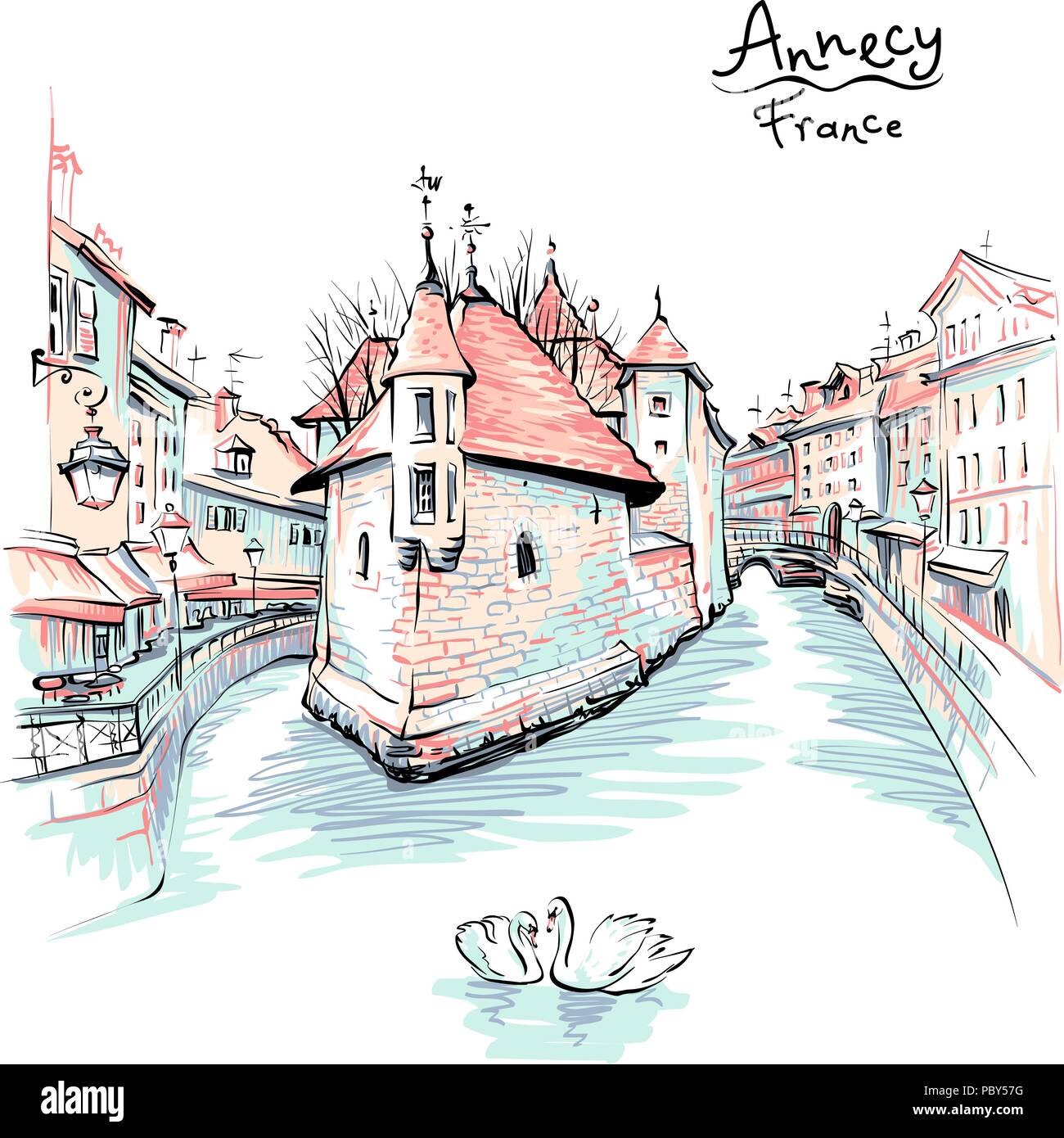 Annecy, Venezia delle alpi, Francia. Illustrazione Vettoriale