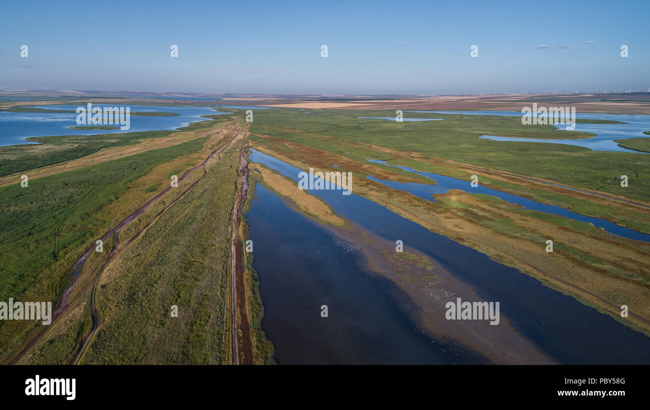 Vista aerea del Delta del Danubio, Romania, Europa Foto Stock