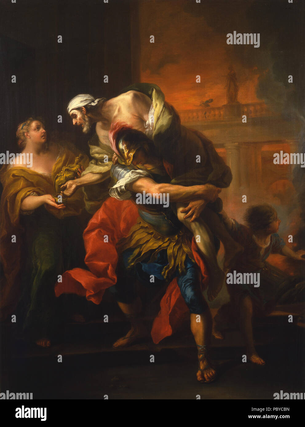 4 Enea il salvataggio di suo padre dal fuoco alla Troy (Carle Vanloo) - Nationalmuseum - 23863 Foto Stock