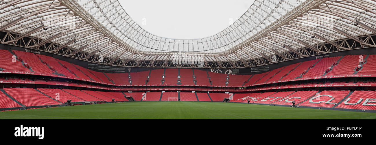 Vista panoramica di San Mames, lo stadio di calcio, home Atletico de Bilbao, Paesi Baschi. Foto Stock