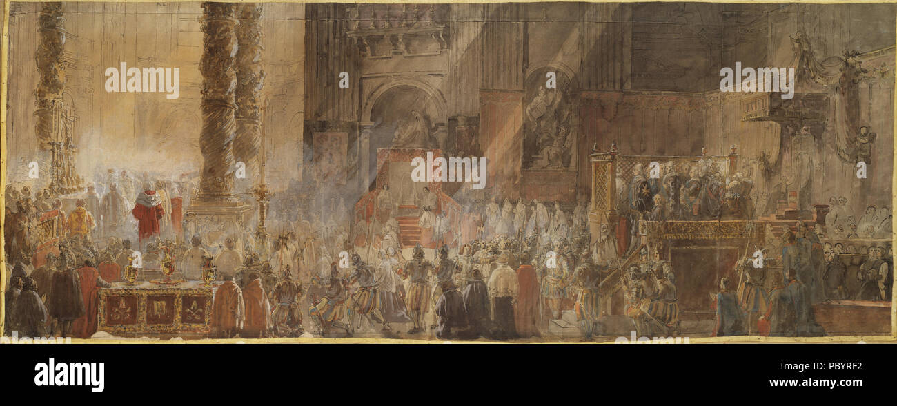 41 Gustavo III che frequentano la Messa di Natale nel 1783, nella Basilica di San Pietro, Roma (Louis Jean Desprez) - Nationalmuseum - 24339 Foto Stock