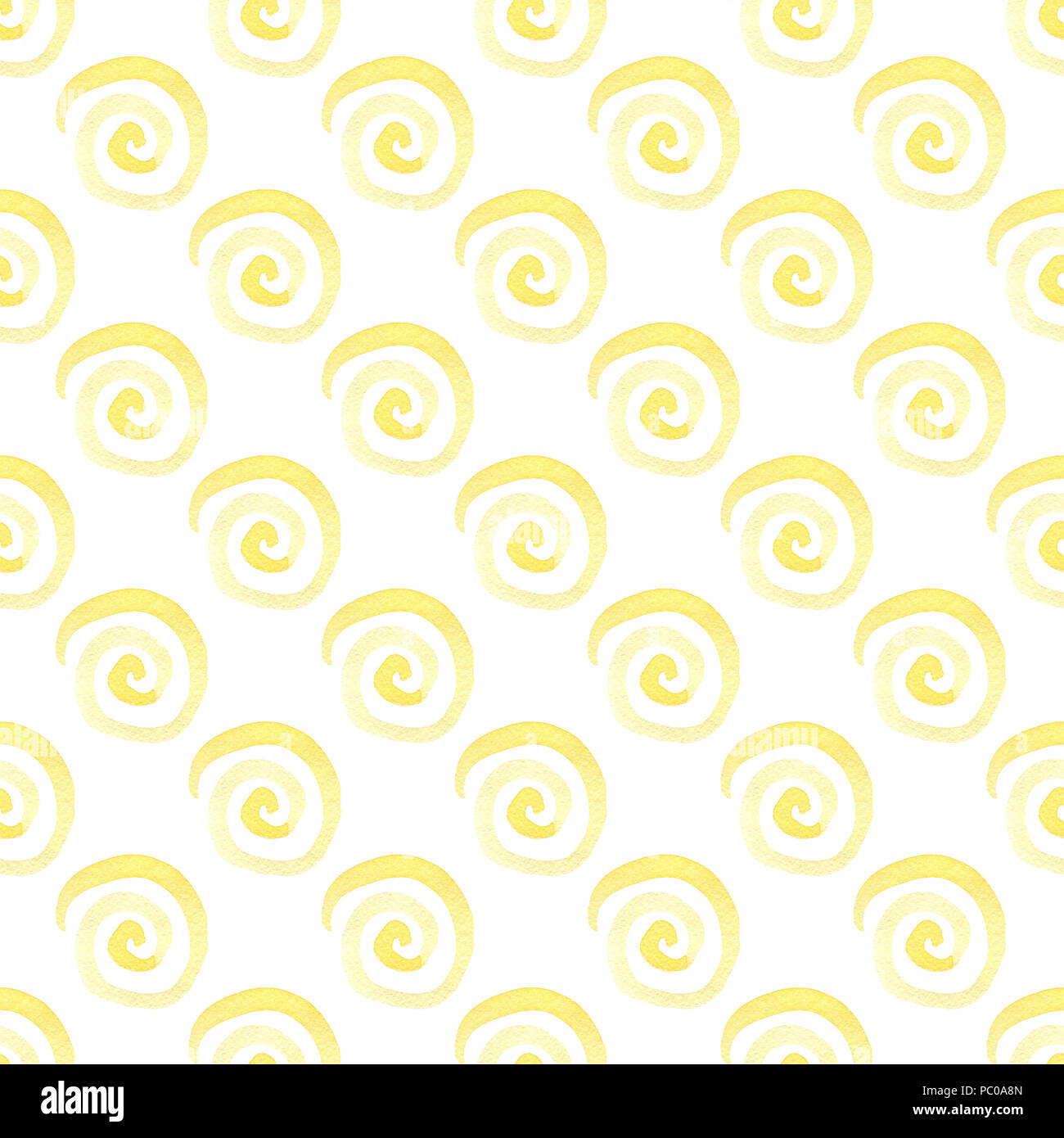 Acquerelli astratti seamless pattern con spirali di colore giallo su sfondo bianco Foto Stock