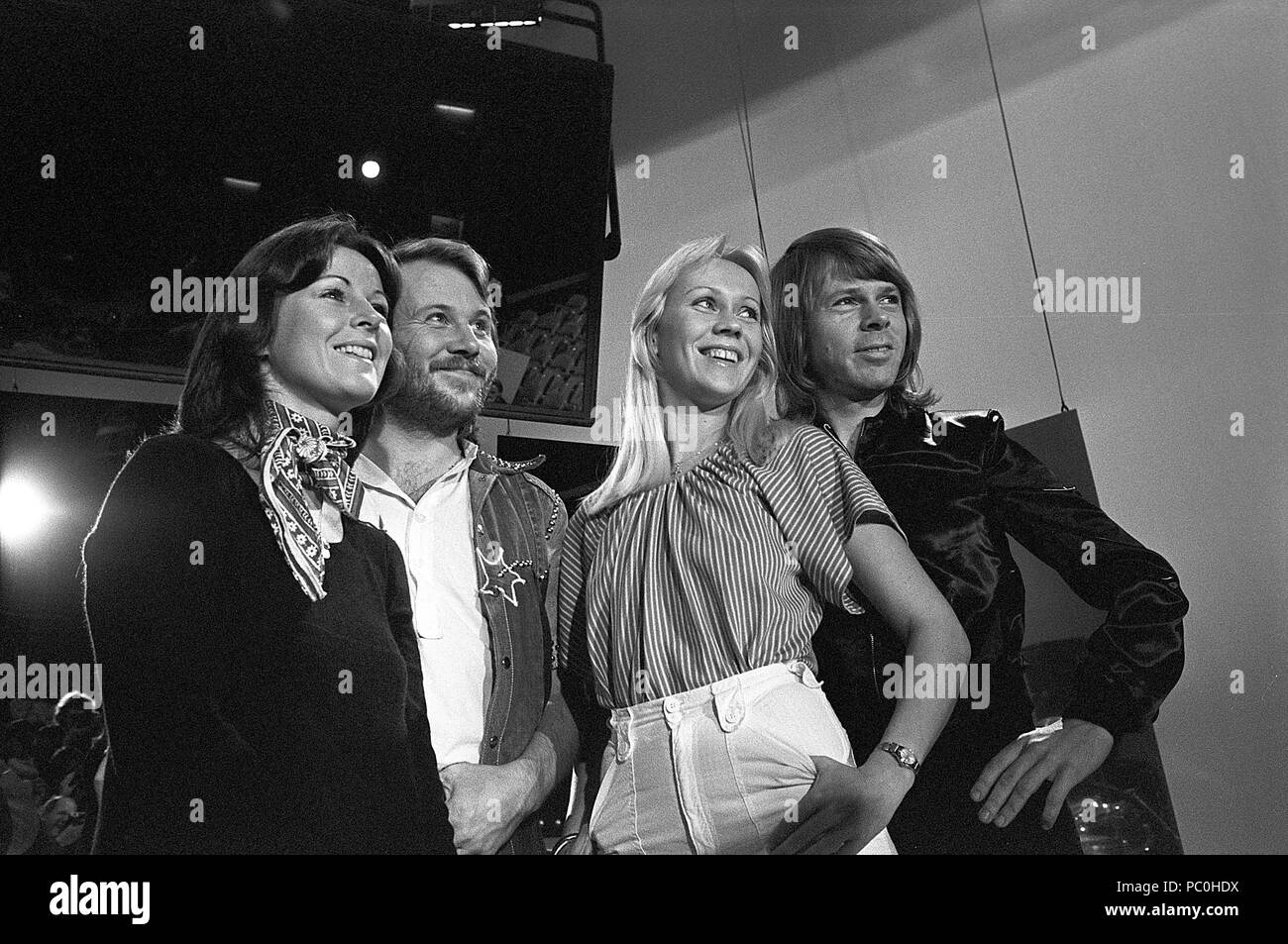 ABBA. Anni-Frid Lyngstad, Benny Andersson, Agnetha Fältskog e Björn Ulvaeus 1976 Foto Stock