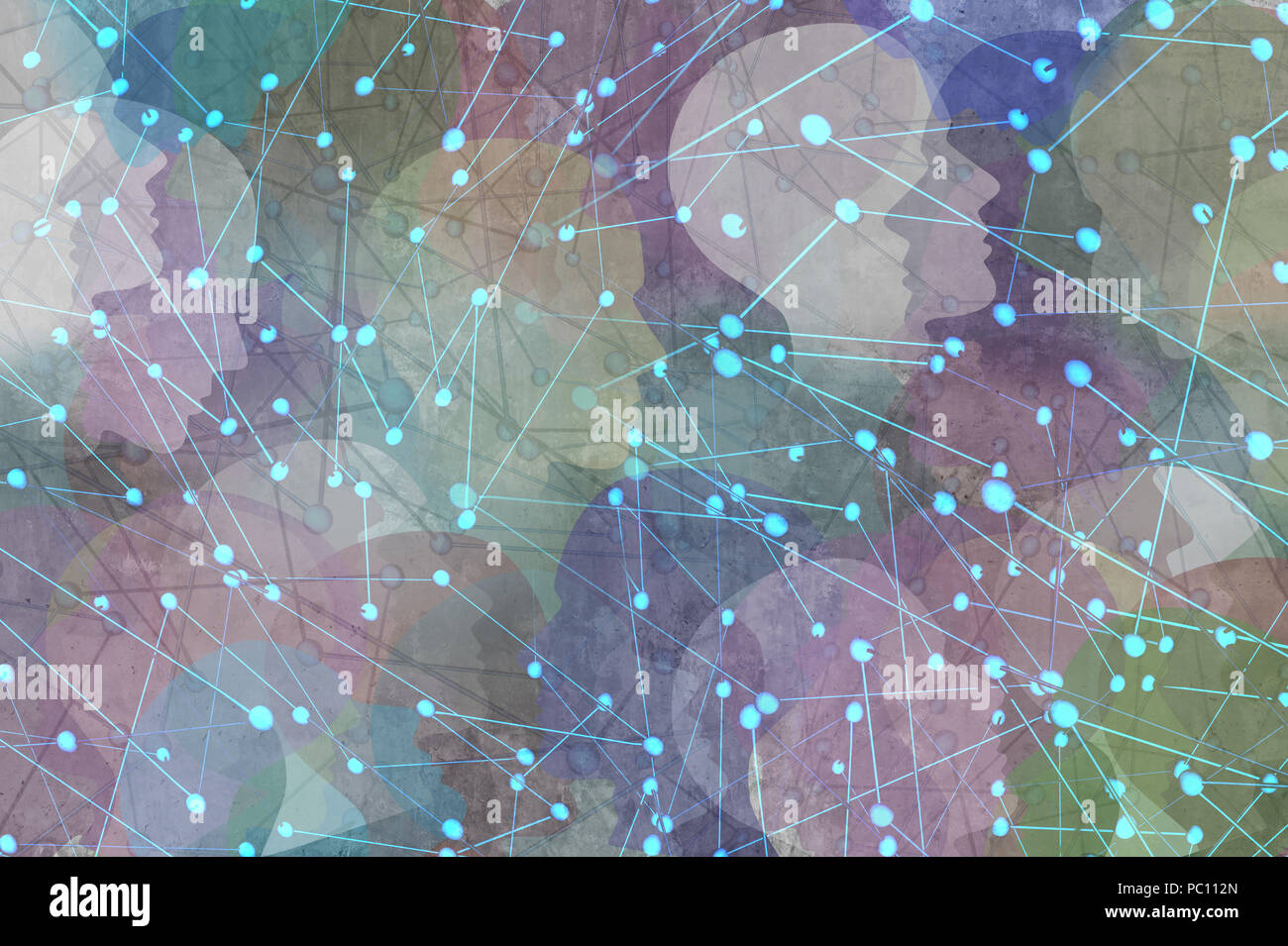 Rete concetto comunitario e il sito di social networking tecnologia di connessione e abstract personal media link wireless Symbol. Foto Stock