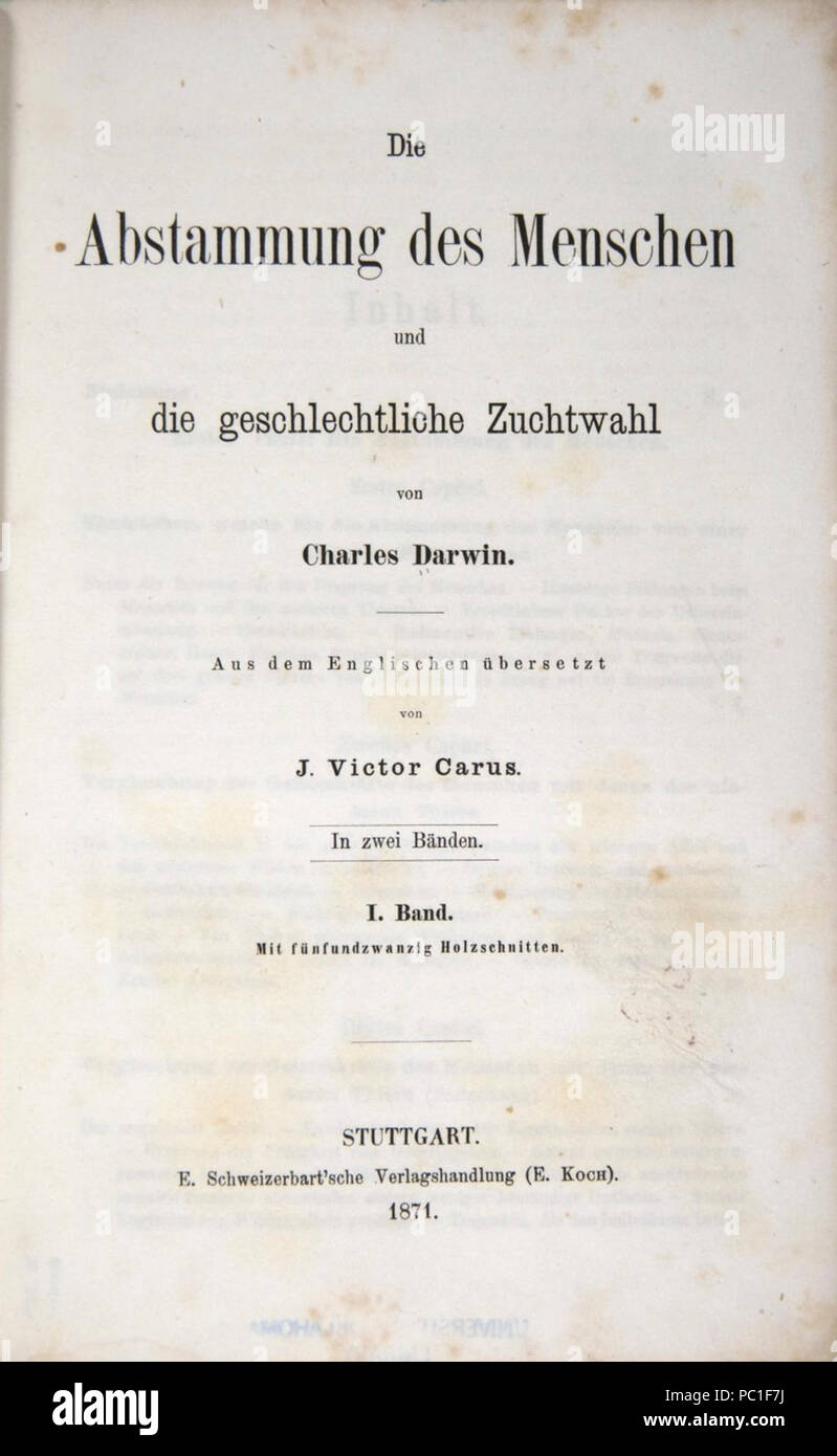 Abstammung des Menschen Titlepage 1871. Foto Stock