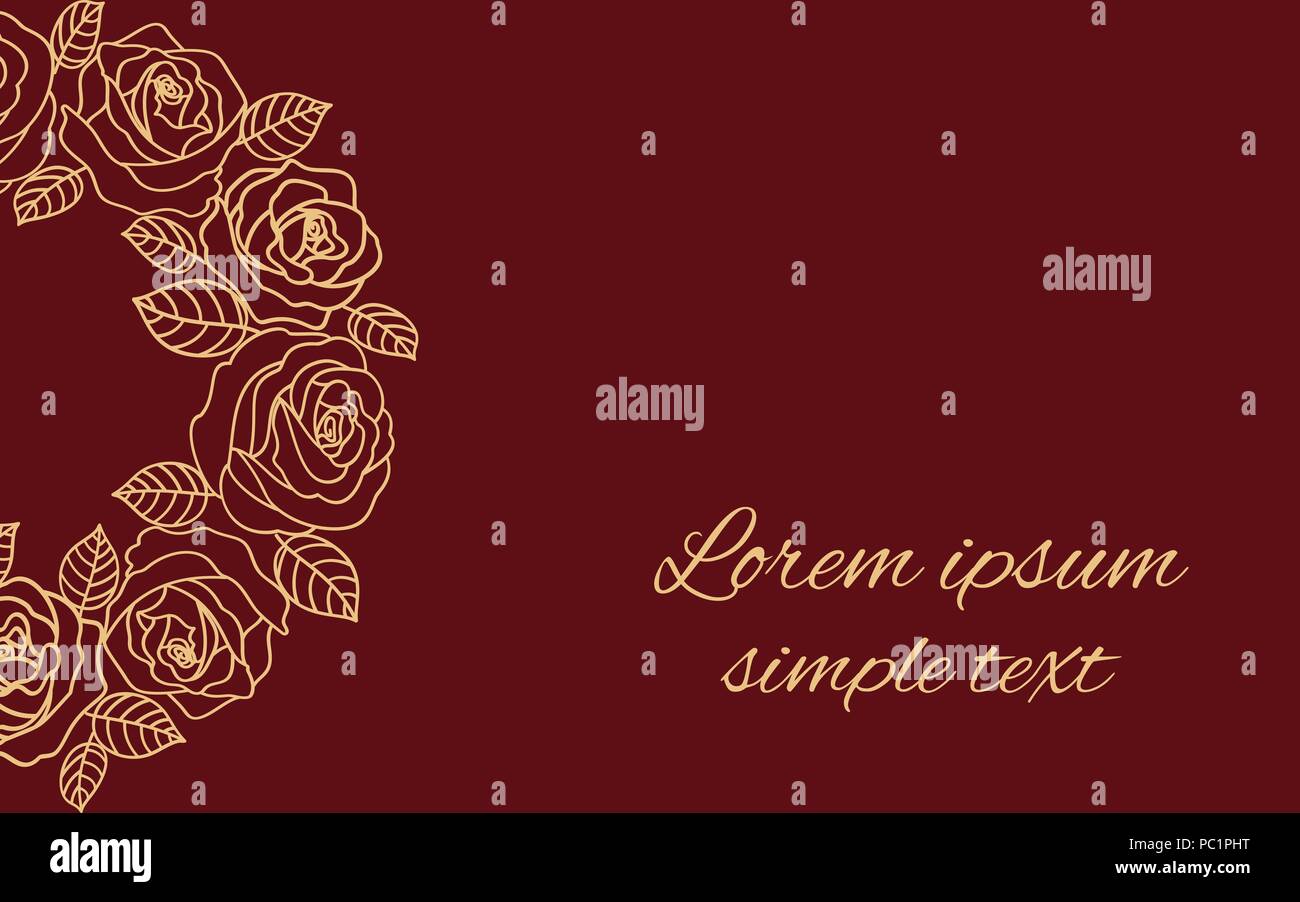 Vettore Inviti nozze con contorno beige corona di rose sullo sfondo di borgogna. Design floreale per biglietto di auguri, luogo per il testo Illustrazione Vettoriale