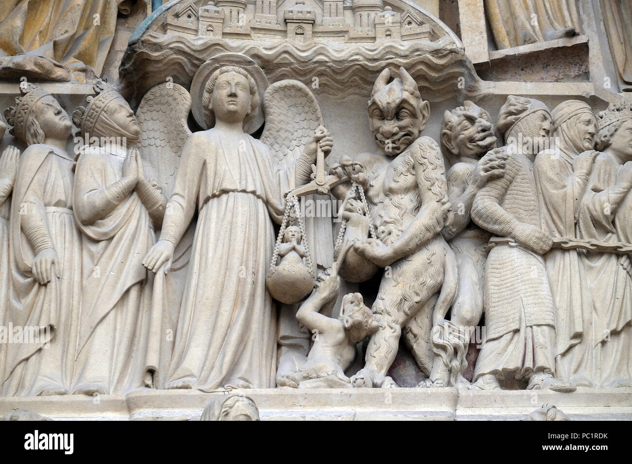Il portale dell'ultima sentenza, la cattedrale di Notre Dame di Parigi, Sito Patrimonio Mondiale dell'UNESCO a Parigi, Francia Foto Stock