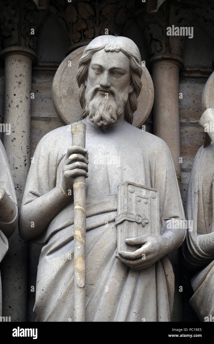 Saint Simon, portale dell'ultima sentenza, la cattedrale di Notre Dame di Parigi, Sito Patrimonio Mondiale dell'UNESCO a Parigi, Francia Foto Stock