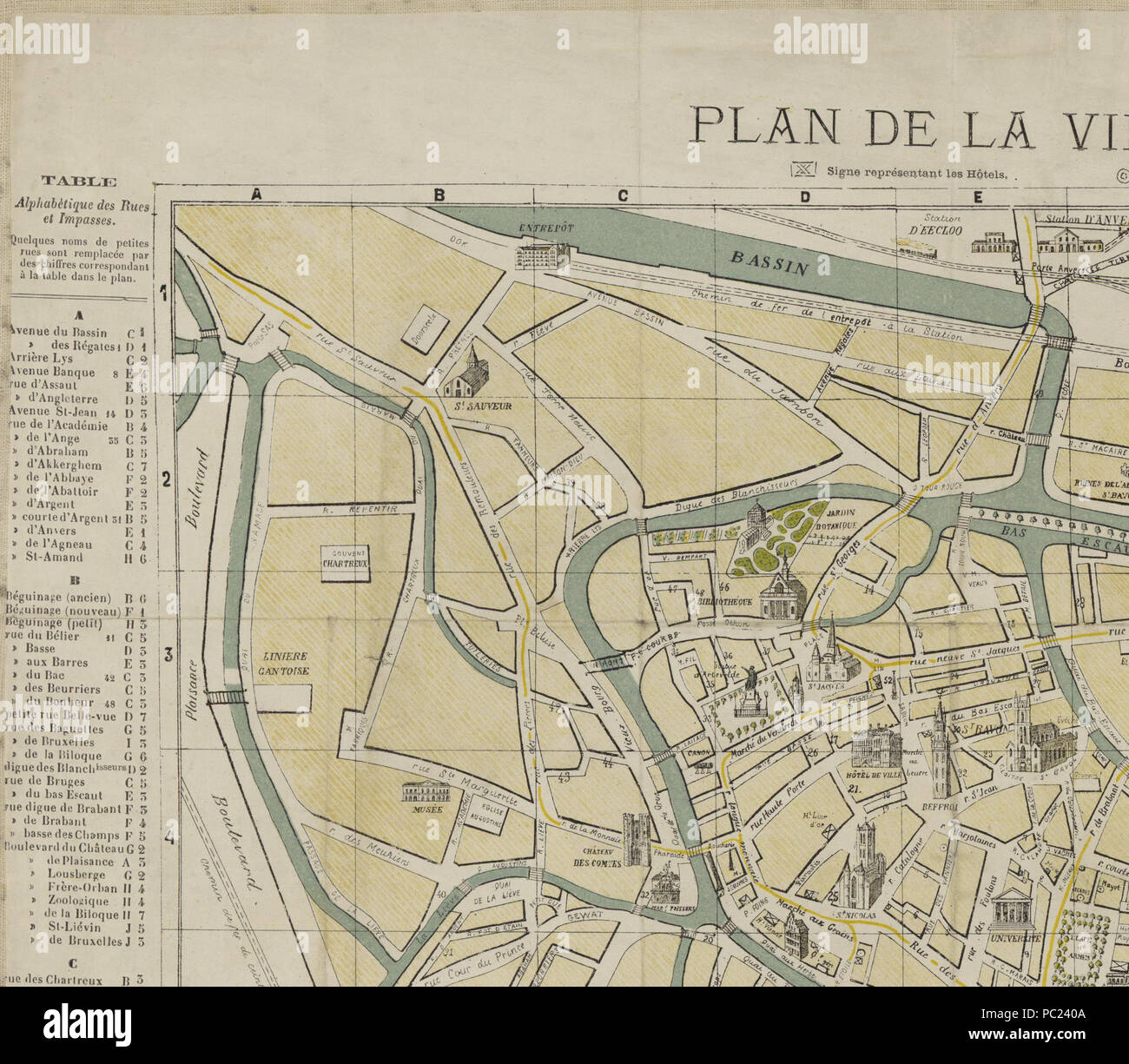 393 Mappa di Gand da J. B. D. Hemelsoet, dettaglio (1) Foto Stock