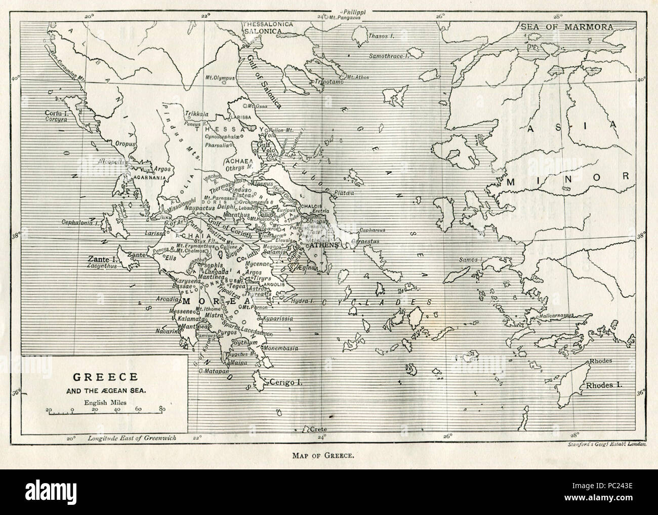 393 Mappa della Grecia - Mahaffy John Pentland - 1890 Foto Stock