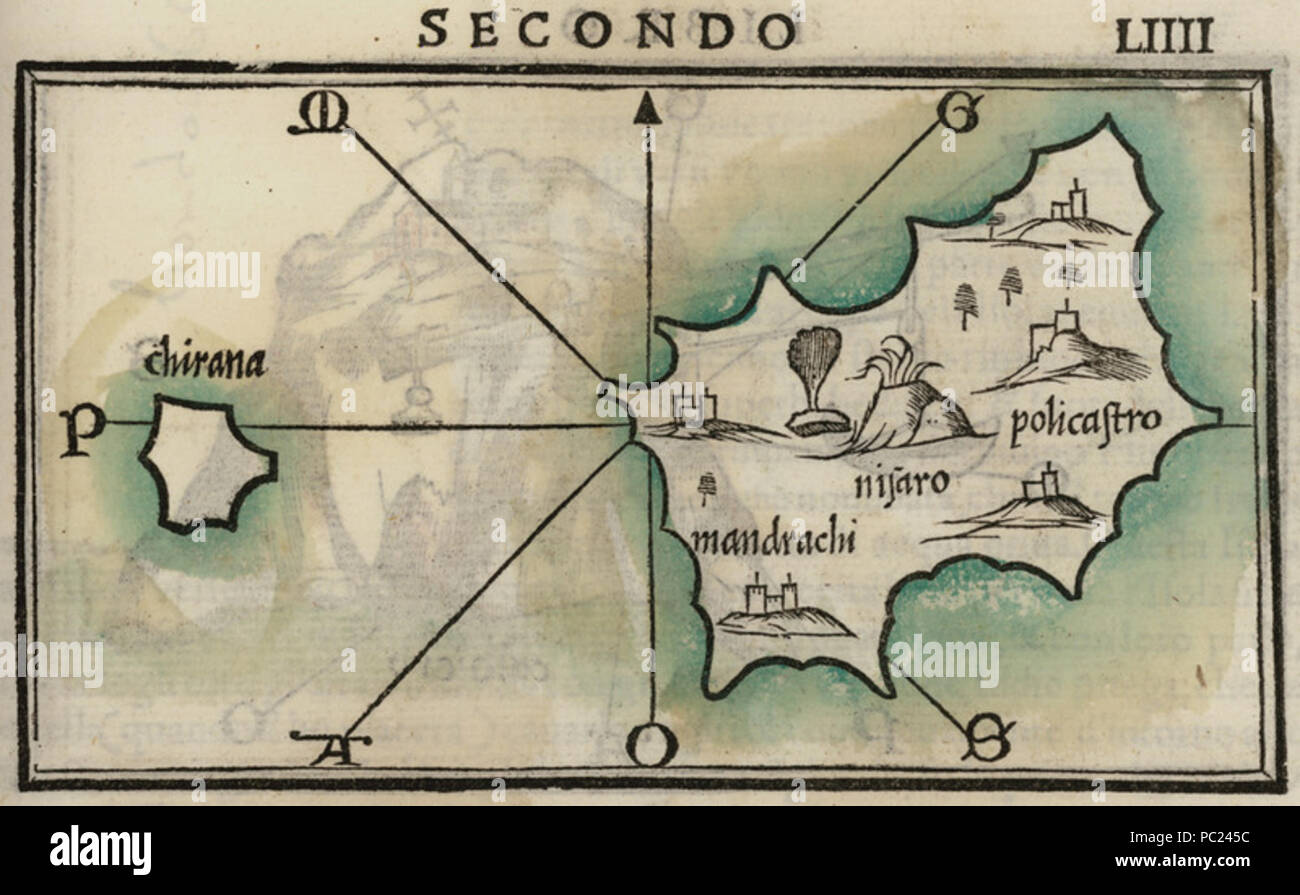 393 Mappa di isola di Nissiros e isole Pacheia - Bordone Benedetto - 1547 Foto Stock