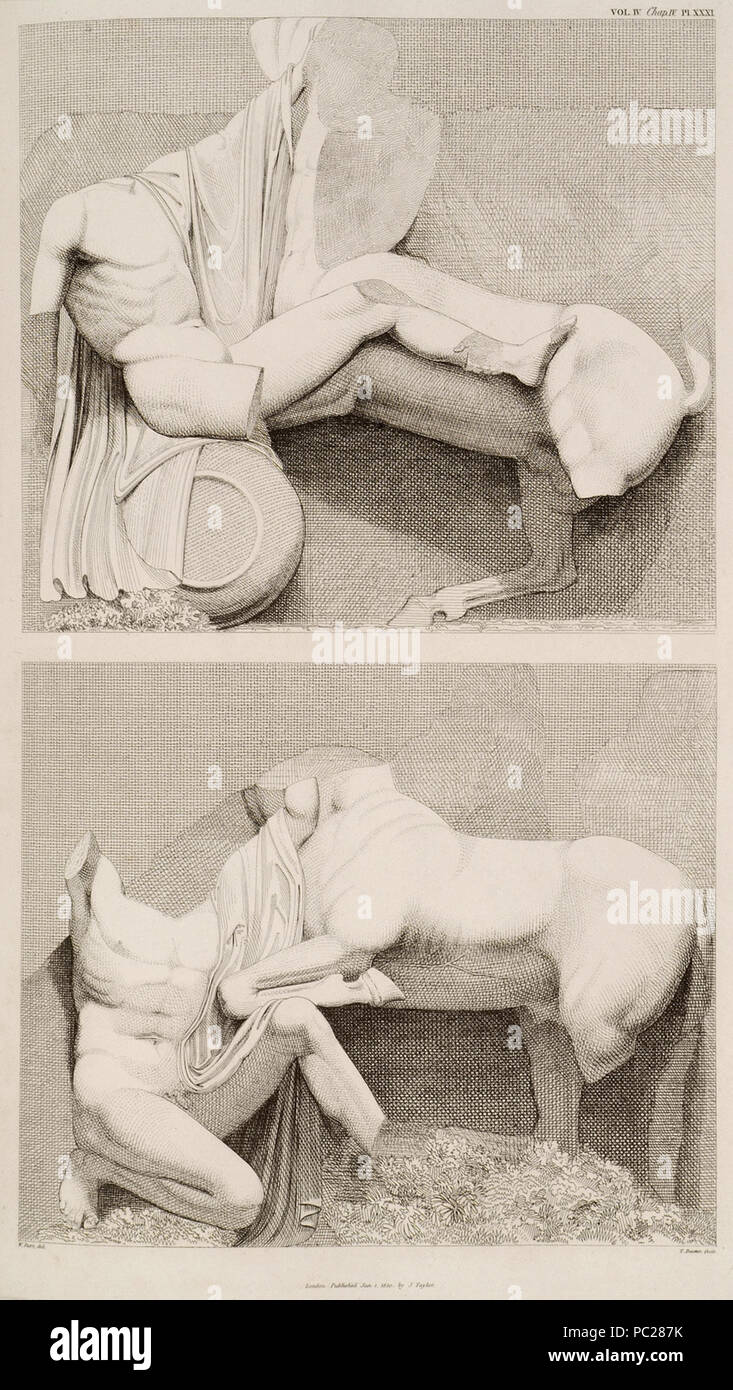 413 Metope dal lato sud del Partenone (2) - Centauromachy - Stuart James & Nicholas Revett - 1816 Foto Stock