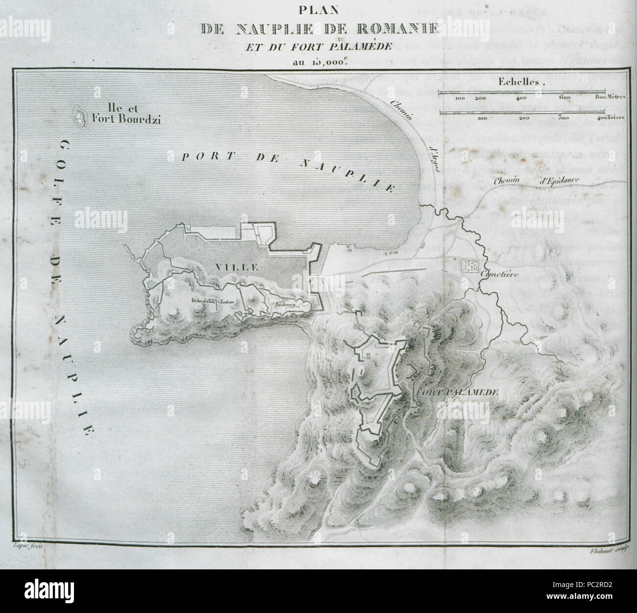 487 Plan de Nauplie de Romanie et du Fort Palamède - Pouqueville François Charles Hugues Laurent - 1826 Foto Stock