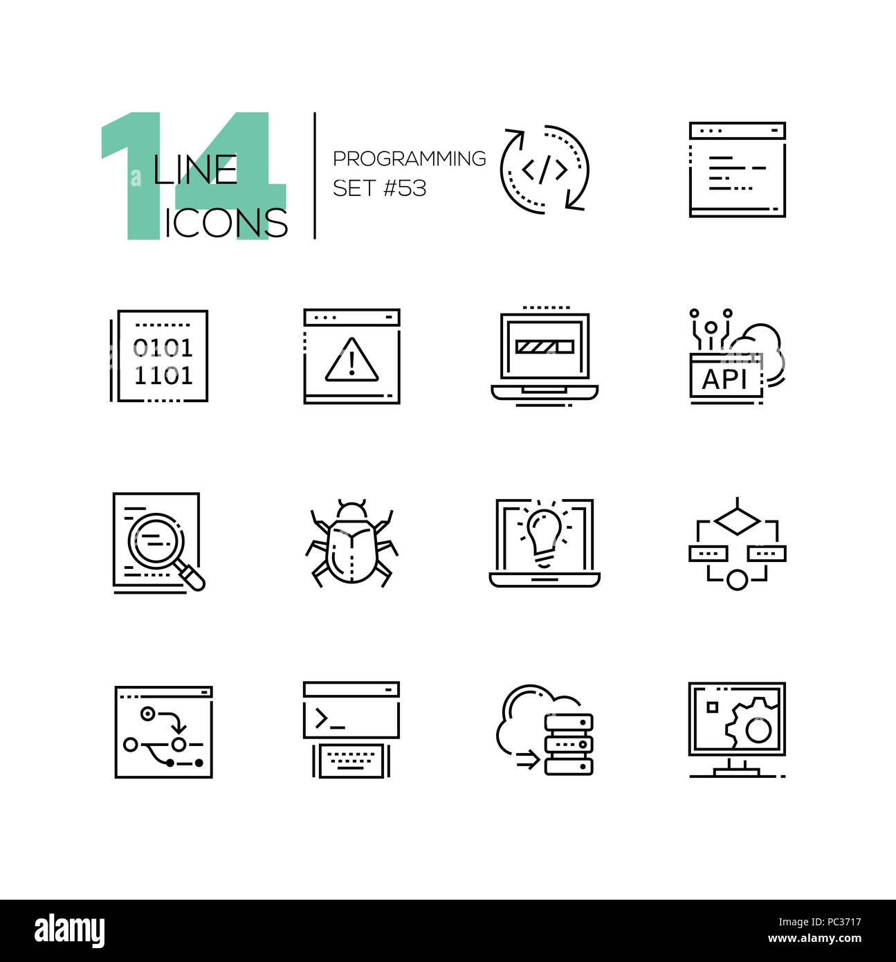 Programmazione - moderna linea sottile design set di icone Illustrazione Vettoriale