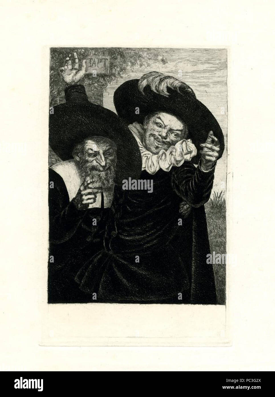 Adolphe Pierre Sunaert - Due uomini con cappelli in olandese del XVII secolo costume. Foto Stock