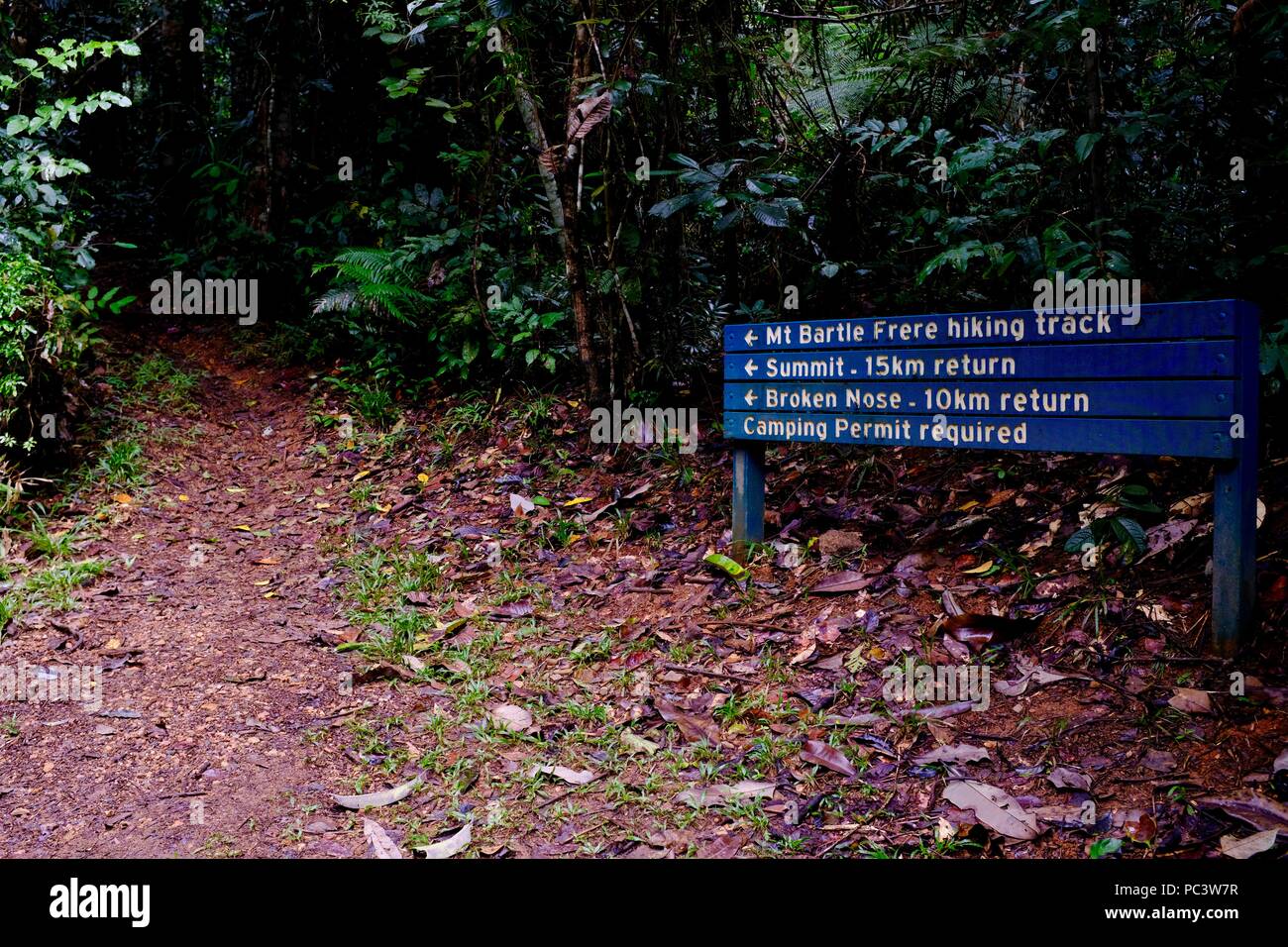 Mount Bartle Frere hiking track sign, Josephine Falls, Josephine Falls Walk, Bartle Frere QLD, Australia Foto Stock