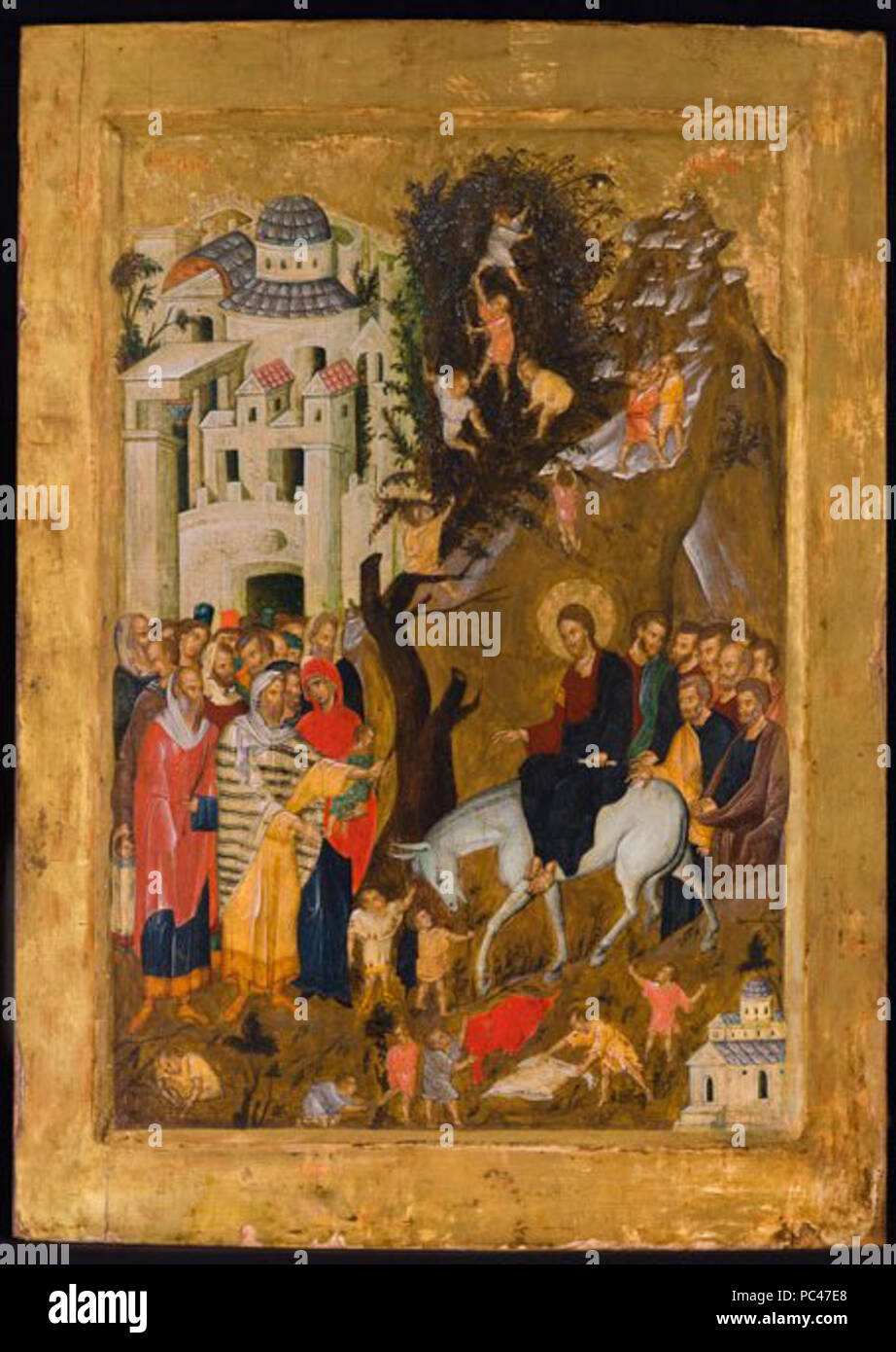 595 L'entrata in Gerusalemme, ca. 1400. Oro e tempera su gesso su pannello in legno, la collezione Menil Foto Stock 595 L'entrata in Gerusalemme, ca. 1400. Oro e tempera su gesso su pannello in legno, la collezione Menil Foto Stock