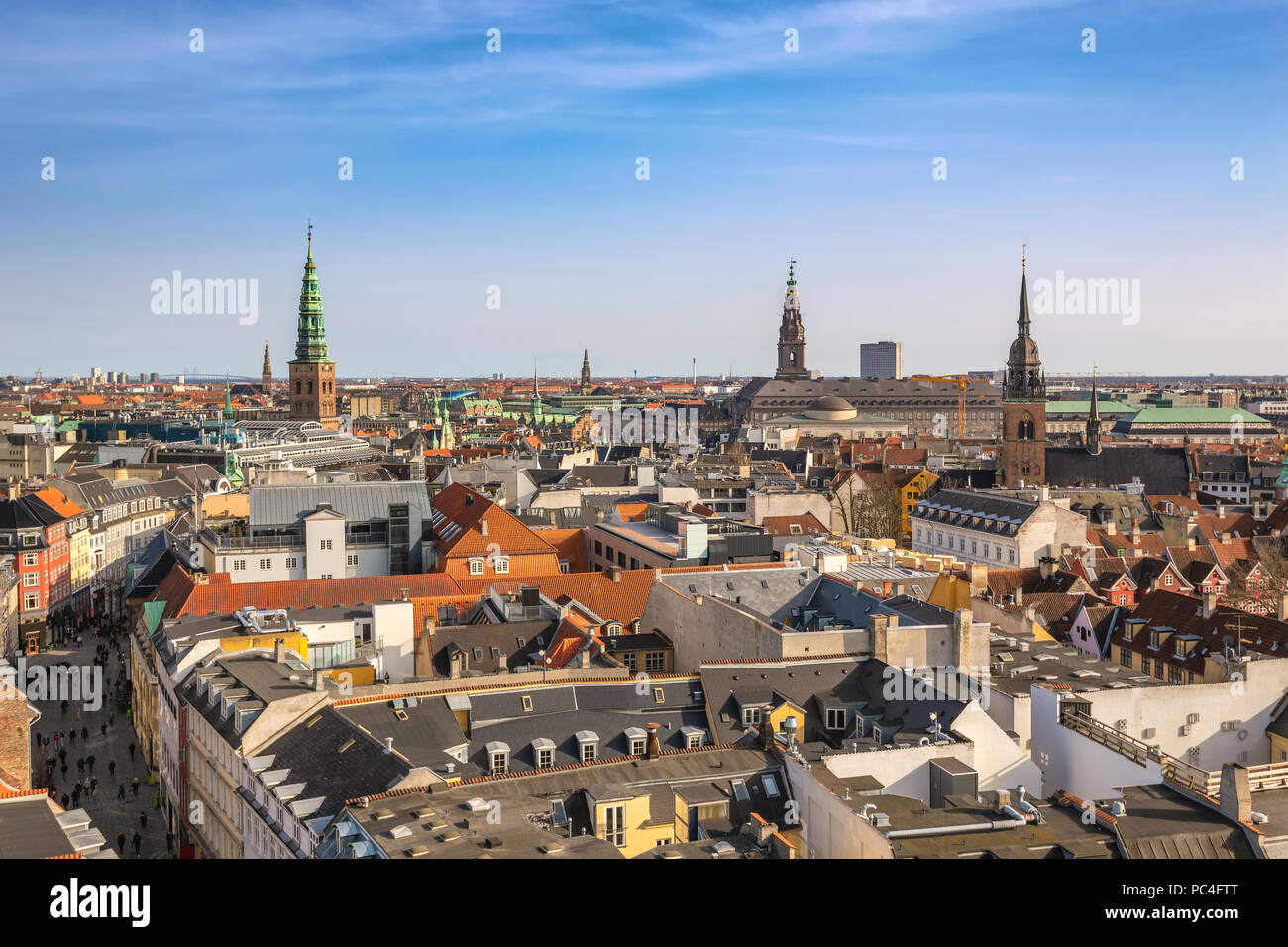 Copenhagen vista aerea dello skyline della città dalla torre rotonda, Copenhagen DANIMARCA Foto Stock