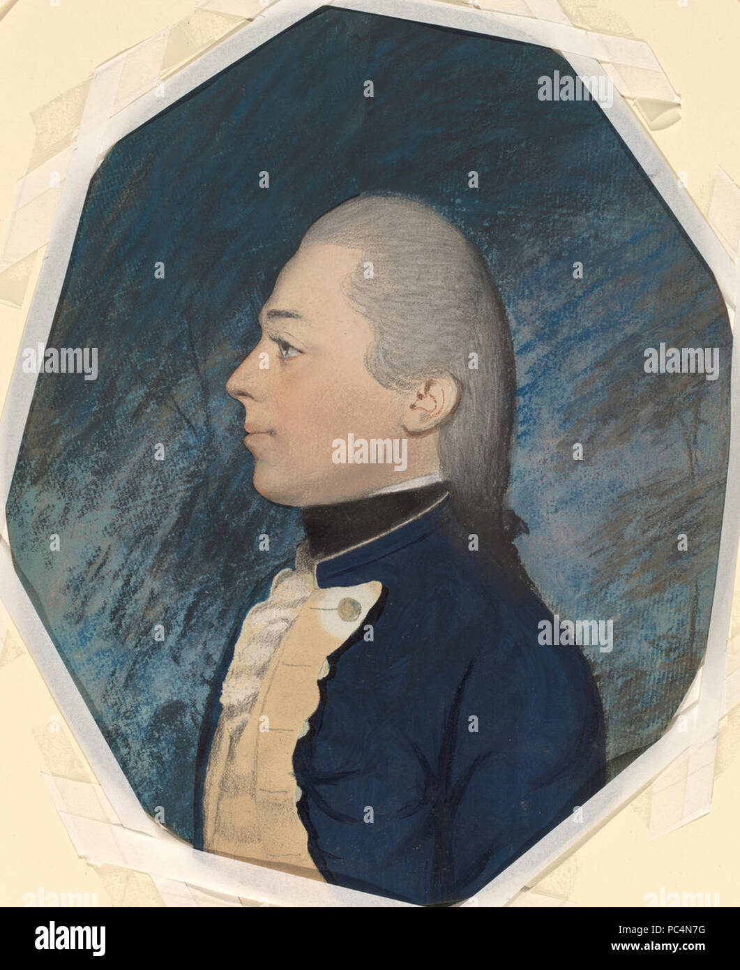 James Sharples (American, c. 1751 - 1811 ), Thomas Peyton, fine XVIII secolo e inizio del XIX secolo, pastello con grafite e guazzo, intensificato con bianco su due unita di sovrapposizione dei fogli di carta vergata; foglio di sommità con figura form-tagliato lungo il profilo, dono di Arthur L. Liebman 1992.87.30 605 Thomas Peyton Foto Stock