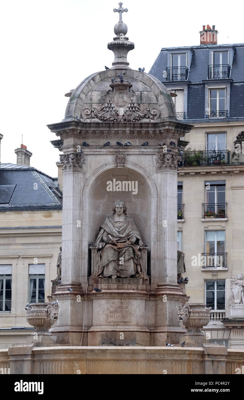 Fenelon da Francois lanno. Fontana dei sacri oratori, Place Saint Sulpice a Parigi, Francia Foto Stock