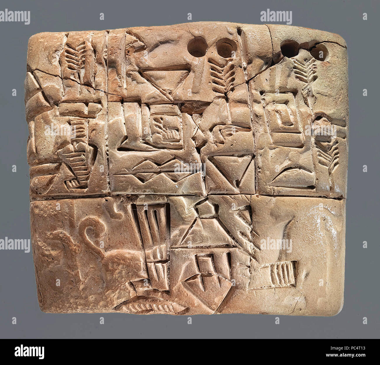 6305. Proto tavoletta cuneiforme che trattano con la contabilità agricola, dating c. 3100-2900 BC, della Mesopotamia Uruk. Foto Stock