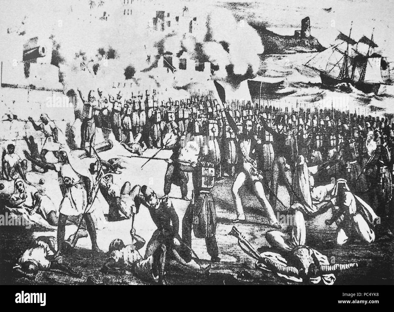 221 truppe francesi disambarking nel porto di Essaouira 1844 Foto Stock