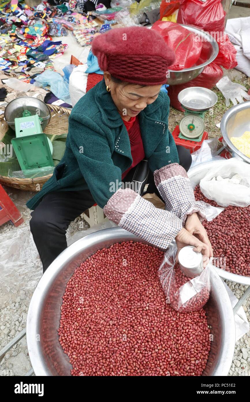 Arachidi per la vendita al mercato. Van Quan. Il Vietnam. | Utilizzo di tutto il mondo Foto Stock