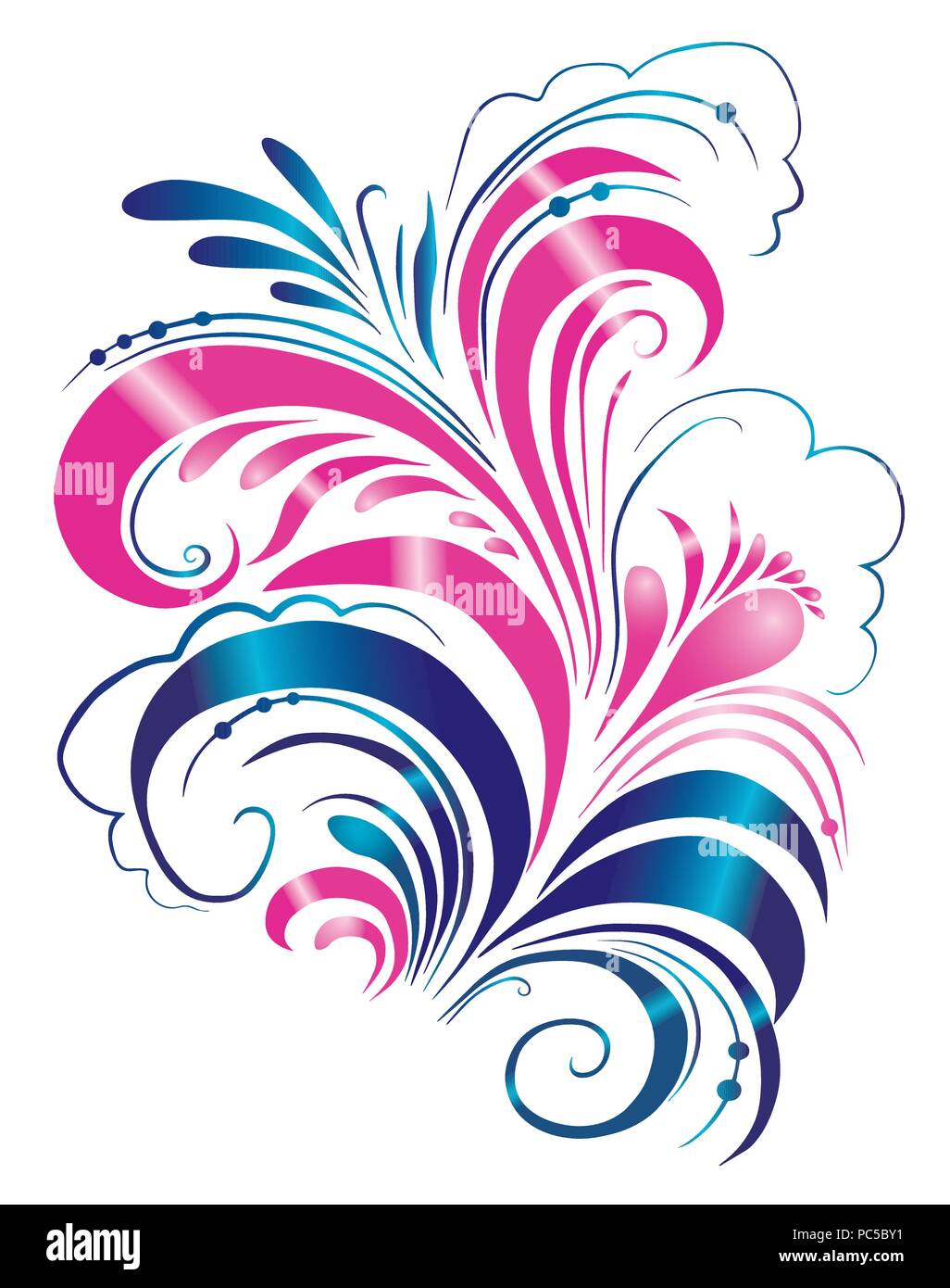 Ornamento di fiori, stile russo Khokhloma scroll foglia inciso, motivo di fiori, decorativo vettore di disegno Illustrazione Vettoriale