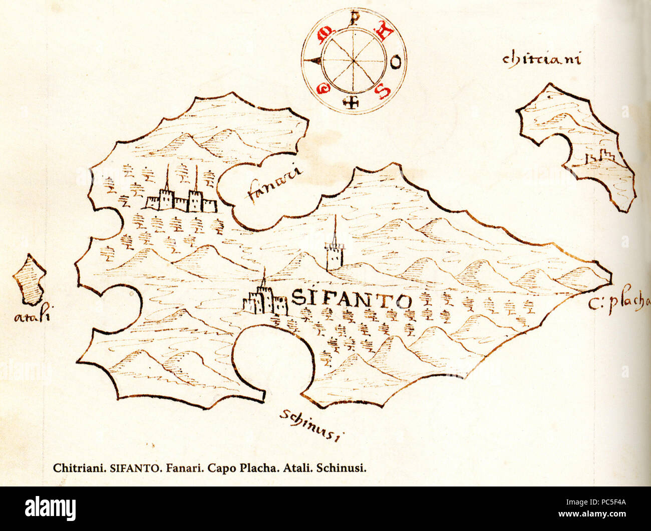 668 Χάρτης της Σίφνου - Antonio Millo - 1582-1591 Foto Stock