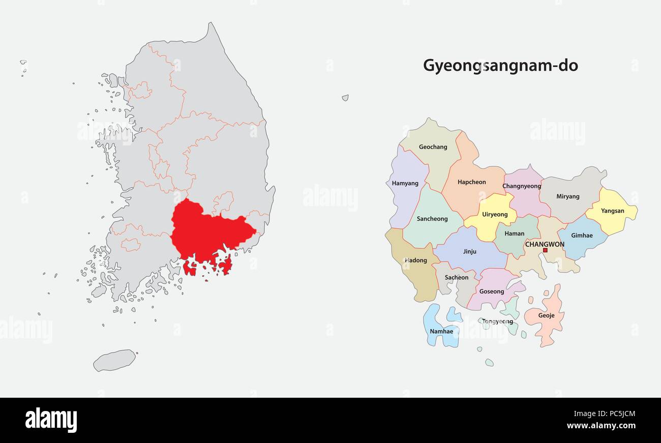Corea del sud gyeongsang mappa della provincia Illustrazione Vettoriale
