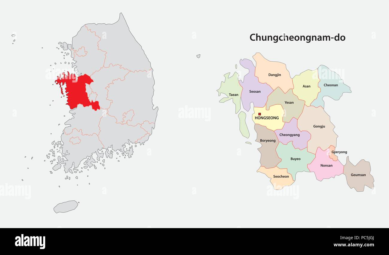 Corea del sud chungcheong mappa della provincia Illustrazione Vettoriale