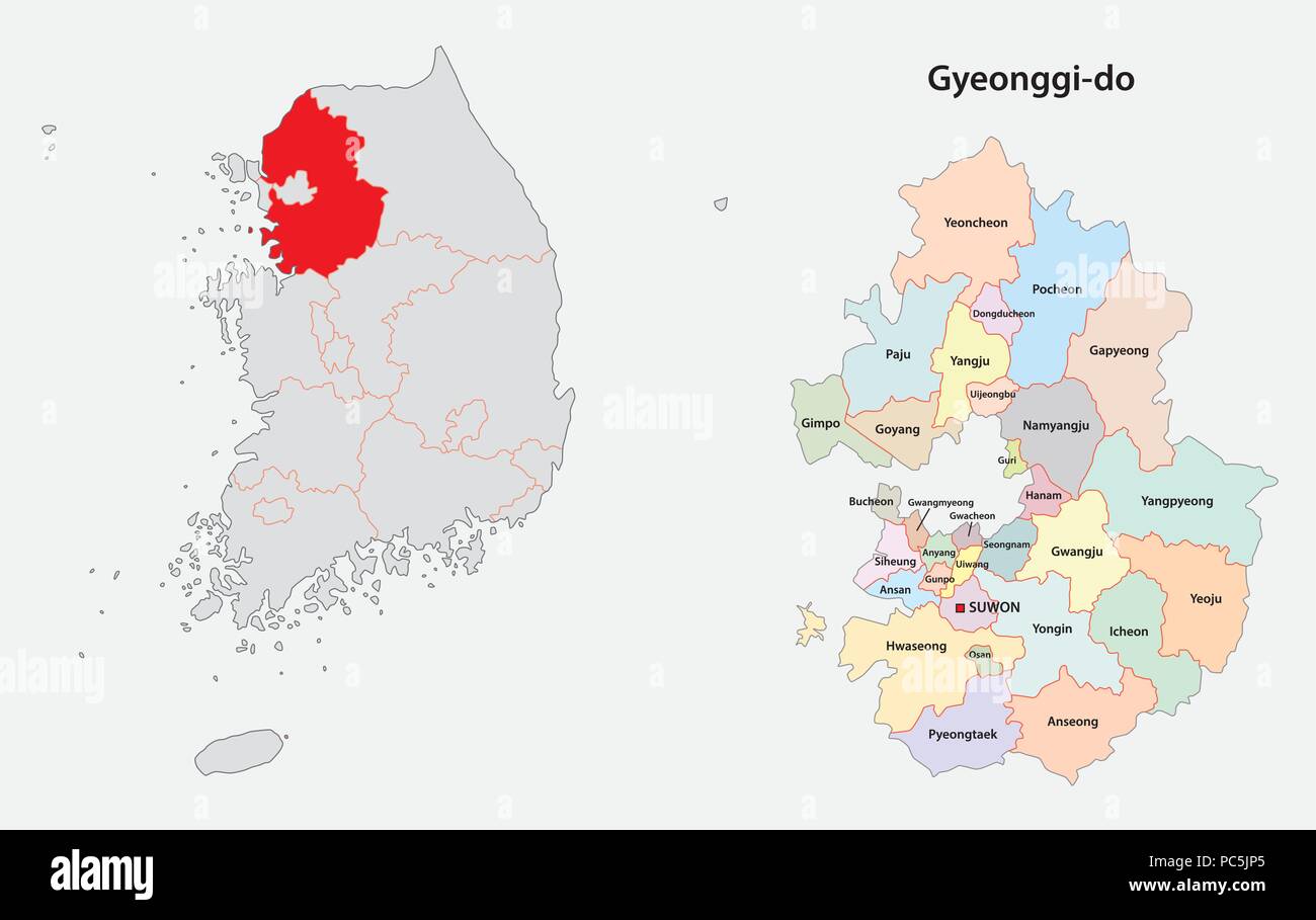 Corea del sud gyeonggi mappa della provincia Illustrazione Vettoriale