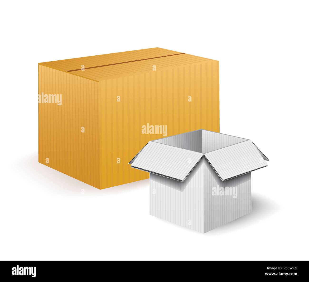 Disegno realistico di scatole di cartone. Imballaggio, scatola. Concetto di  logistica di magazzino del magazzino e del trasporto. Isolato, bianco.  Vettore Immagine e Vettoriale - Alamy