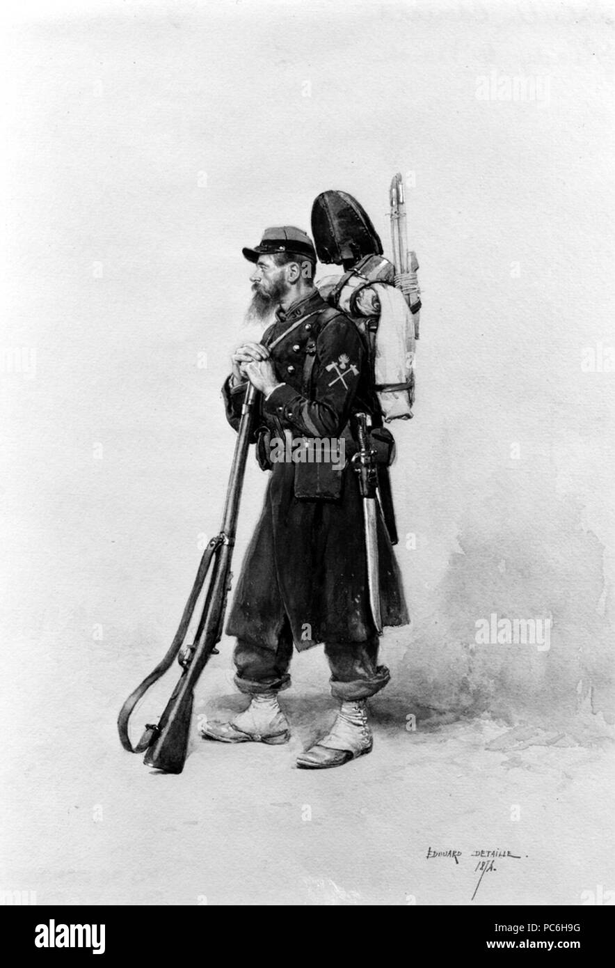 Jean Baptiste Edouard Detaille (Francese, 1848-1912). 'Pronto a marzo," 1874. acquerello con underdrawing grafite e bianco intensificando sul beige, moderatamente denso, a trama fitta carta intessuta. Walters Art Museum (37.954): acquisita da William T. Walters. 48 Jean Baptiste Edouard Detaille - Pronto a Marzo - Walters 37954 Foto Stock