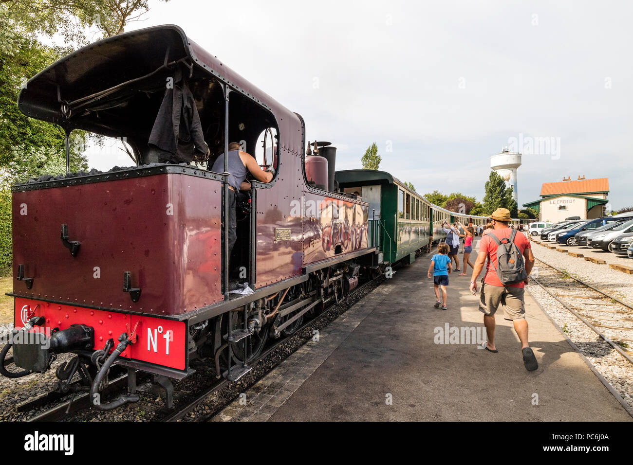 Il Chemin de Fer de la Baie de Somme, treno a vapore a Le Crotoy Stazione, Piccardia, Francia Foto Stock