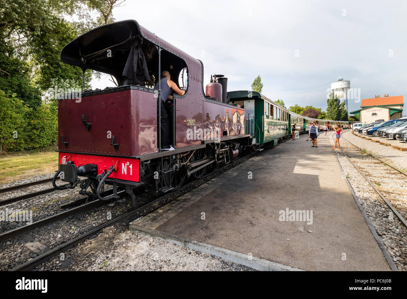 Il Chemin de Fer de la Baie de Somme, treno a vapore a Le Crotoy Stazione, Piccardia, Francia Foto Stock