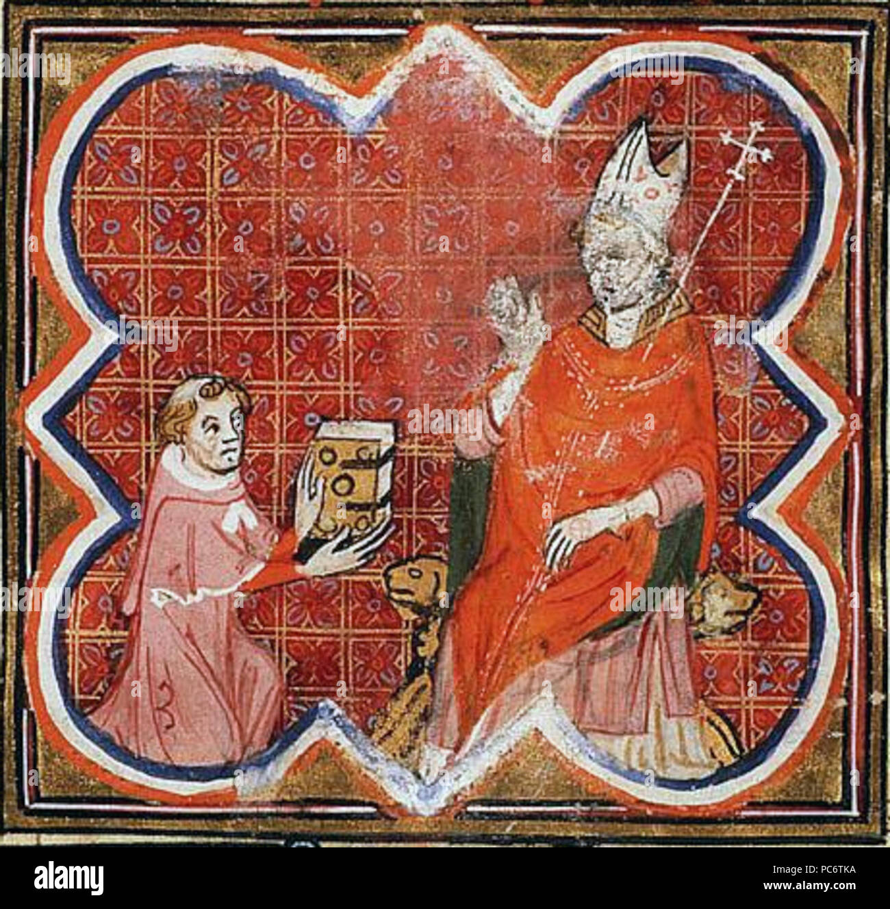 479 Petrus Comestor presenta il suo libro all Arcivescovo Guillaume di Sens Foto Stock