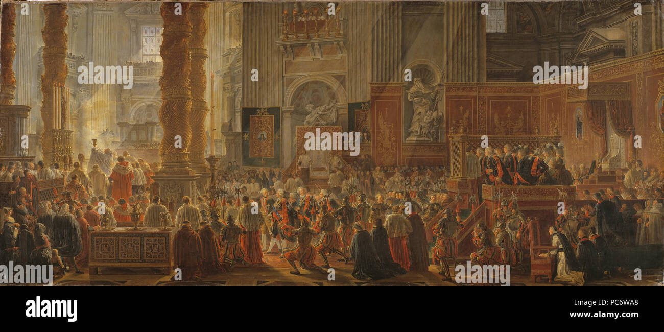 54 Il re Gustav III che frequentano la Messa di Natale nel 1783, nella Basilica di San Pietro, Roma (Louis Jean Desprez) - Nationalmuseum - 17805 Foto Stock