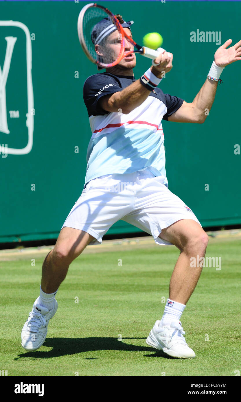 Diego Schwartzman (ARG) giocando a La Valle di natura internazionale, Eastbourne 27 Giugno 2018 Foto Stock