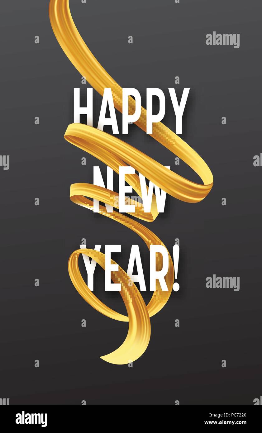 Felice Anno Nuovo con golden serpentina streamers. Illustrazione Vettoriale Illustrazione Vettoriale