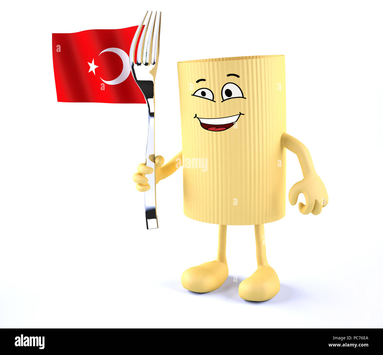 Maccheroni con le braccia, le gambe, forcella e bandiera turca, 3d illustrazione Foto Stock