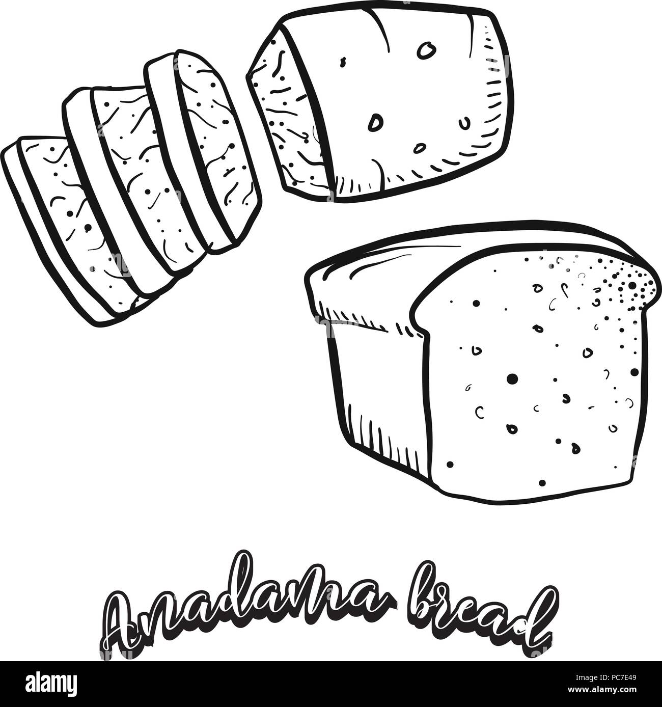 Mano bozzetto di pane Anadama cibo. Vettore di disegno di pane di lievito alimentare, usualmente noto in Stati Uniti, New England. Illustrazione di pane serie. Illustrazione Vettoriale