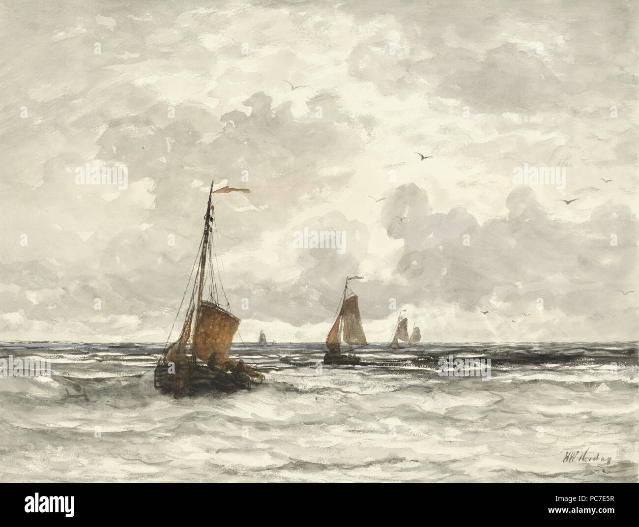 42 Hendrik Willem Mesdag - Vissersschepen in de branding Foto Stock