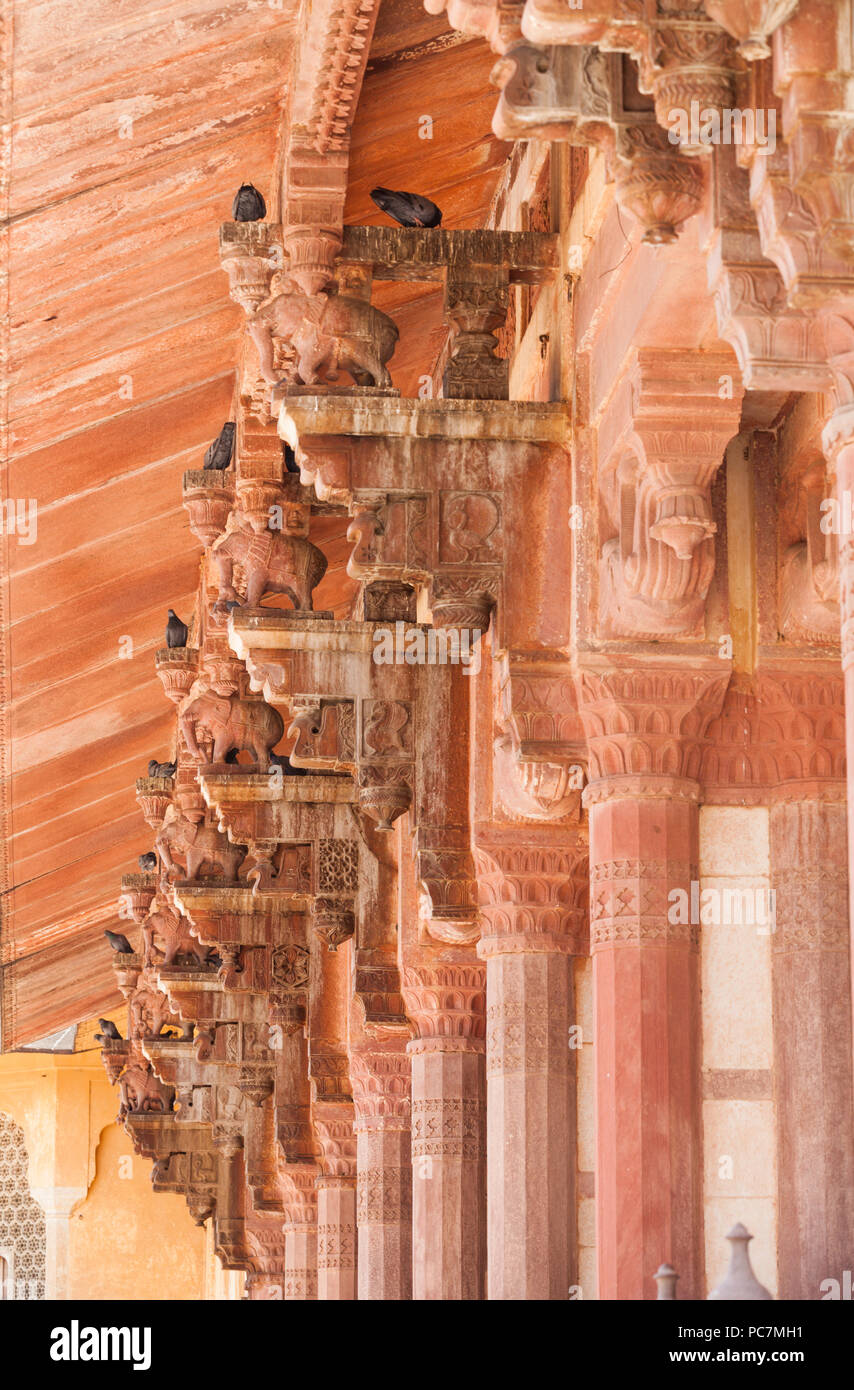 Piccioni su colonne ornati in Ambra Palace Foto Stock