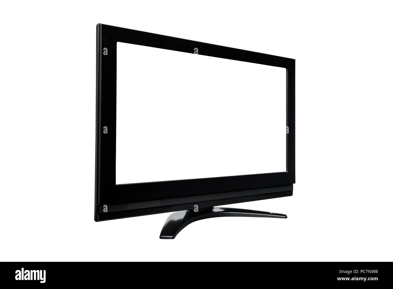 Televisione nero isolato su bianco con taglio fuori schermo. Foto Stock