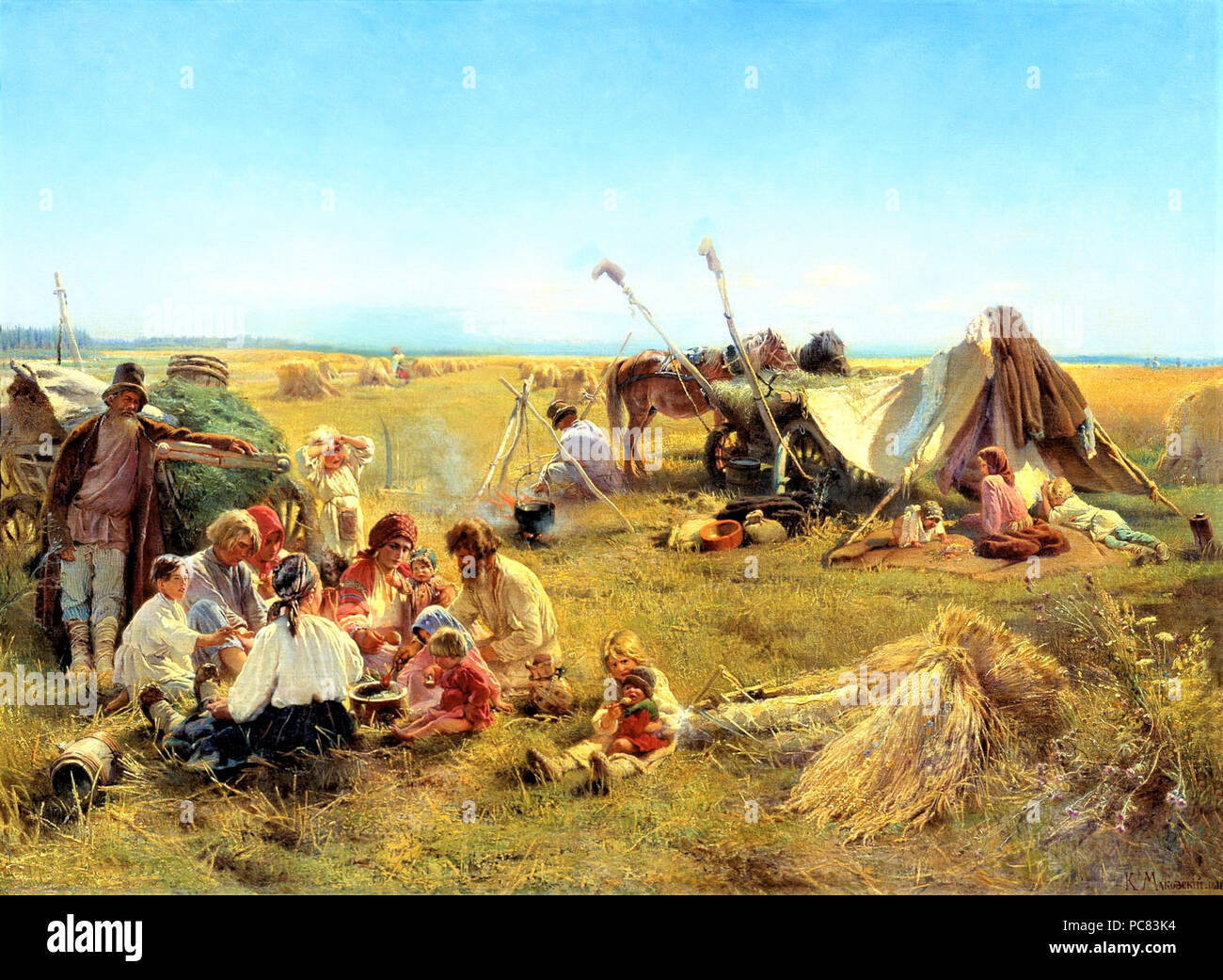 678 Крестьянский обед в поле (Маковский, 1871) Foto Stock