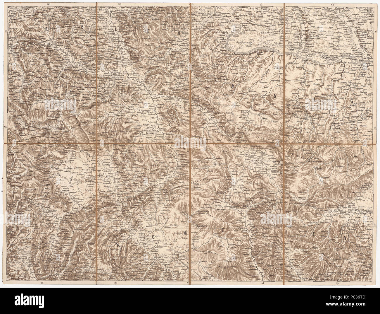 17 5 - südl Serbien, westl Bulgarien; Scheda-Karte europ Türkei Foto Stock