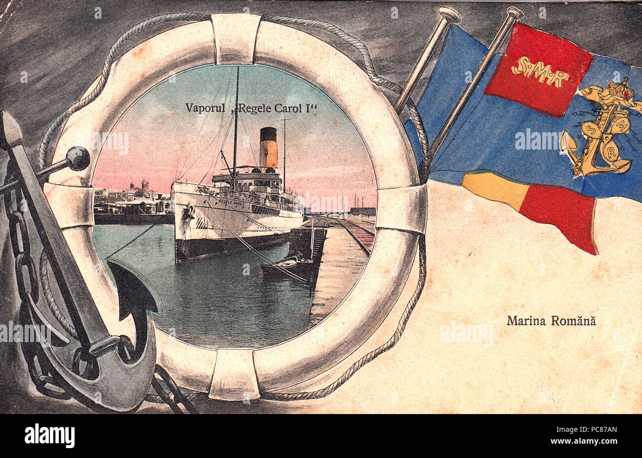 626 Vaporul Regele Carol I 1916 cartolina Foto Stock