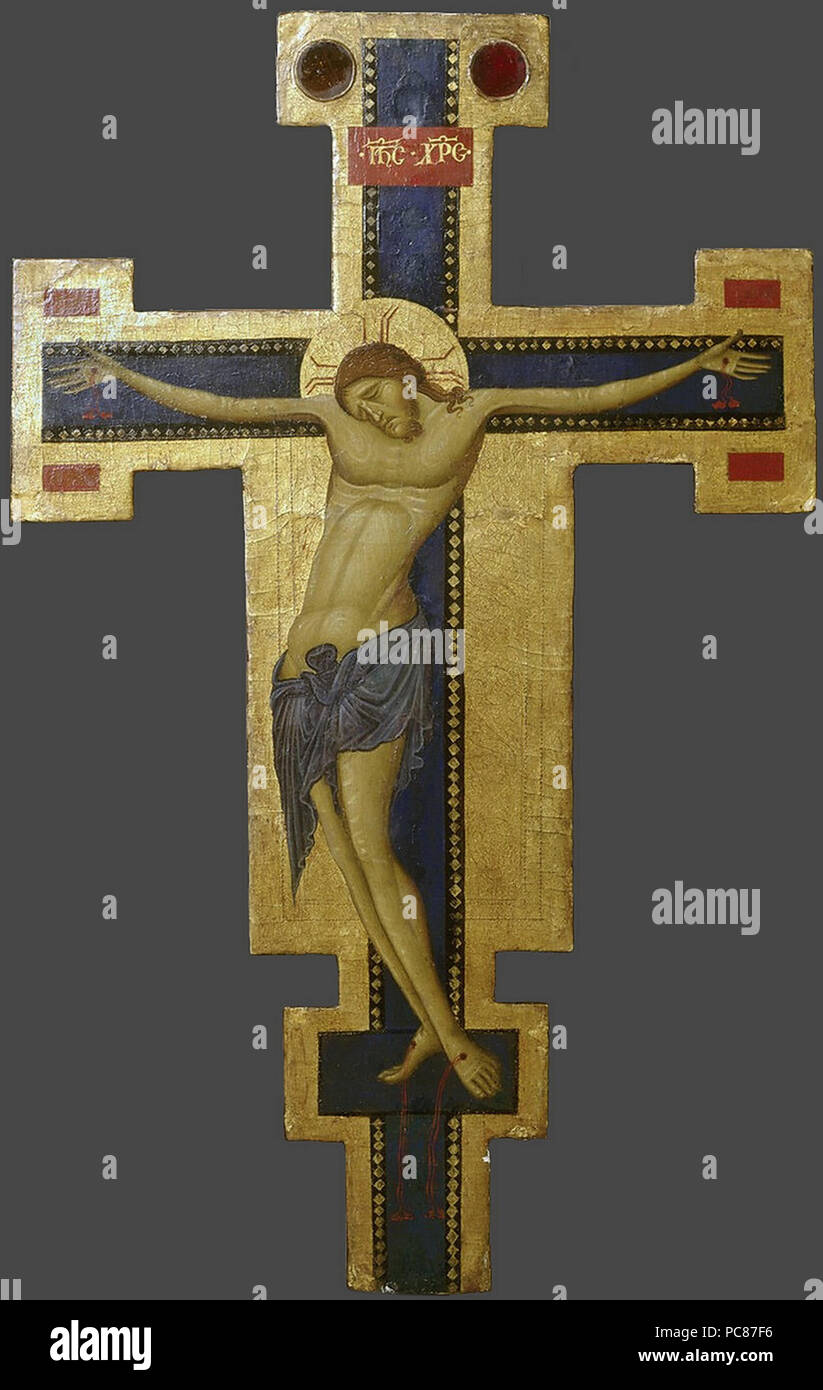 Meister der blauen Kruzifixe, Doppelseitig bemaltes Vortragekreuz, punziert, Goldgrund & Pappelholz, 1265/1275, rba c005380. 405 Maestro dei crocifissi blu. Croce dipinta. Lato B. 13c. Umbria 83.2x52.5, Walraf Richartz Museum di Colonia. Foto Stock